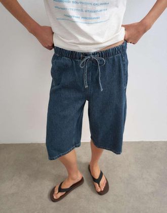 Topshop Pantaloncini bombati in denim blu zolfo