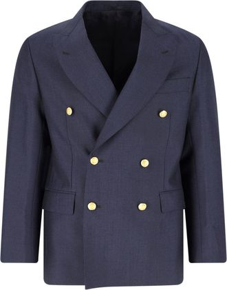 Kaptain Sunshine Navy Blue Double-Breasted Wool Blend Blazer