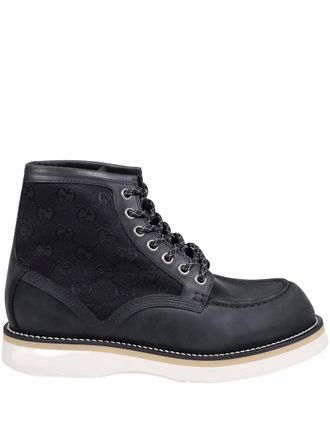Gucci logo-pattern lace-up boots - Zwart