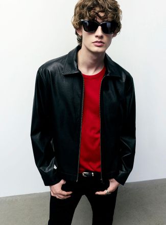 Le 31 Mens Textured faux-leather jacket