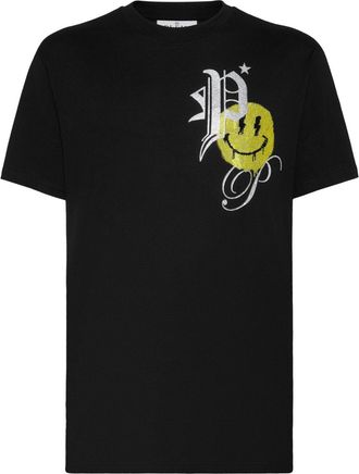 Philipp Plein rhinestone-logo cotton T-shirt - men - Glass Fiber/Cotton - XXXXL - Black