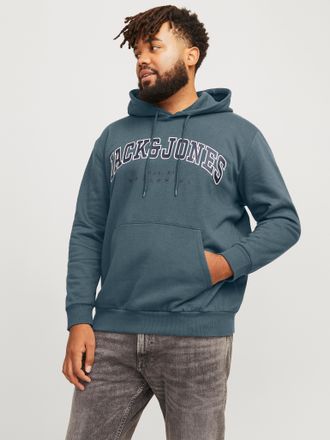 Jack & Jones Plus Size Hoodie JJECALEB VARSITY SWEAT HOOD NOOS PLS, Herren, Gr. 4XL, grau (stormy weather), Sweatware, Obermaterial: 70% Baumwolle, 30% Polyester, JACK & JON
