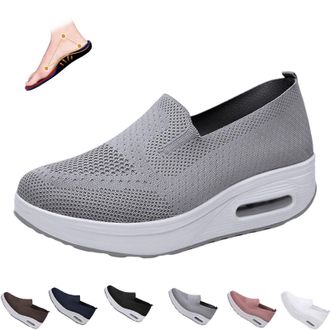 Generic Women Orthopedic Sneakers, Air Cushion Arch Support Slip-On Slow Walking Orthopedic Shoes for Women, Non-Slip Breathable (Grey, Adult, Women, 8, Numer