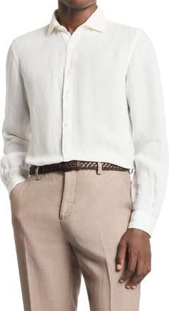 Fay White Long-Sleeve Button-Down Textured Shirt