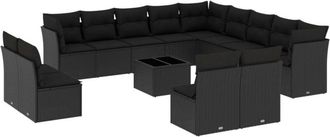 vidaXL Set Sof&aacute;s De Jard&iacute;n 14 Pzas Con Cojines Rat&aacute;n Sint&eacute;tico Negro Vidaxl