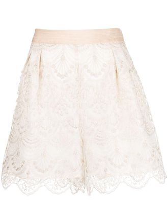Shiatzy Chen art-deco lace shorts - women - Polyester/Polyamide - 40 - Neutrals