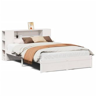Berkfield Home Bookcase Bed Frame White 150x200cm King Size Solid Wood Pine