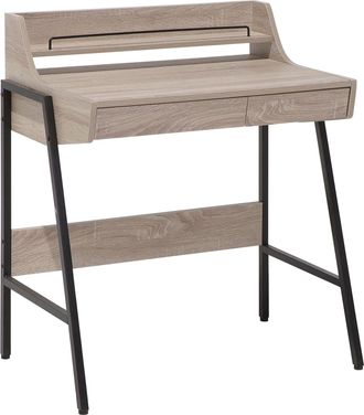 Beliani Escritorio De Oficina Madera Clara Y Negro 77 X 46 Cm Estante 2 Cajones Escandinavo Broxton