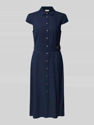 Apricot Hemdblusenkleid aus Viskose-Leinen-Mix mit G&uuml;rtel in Marine, Gr&ouml;&szlig;e XXL