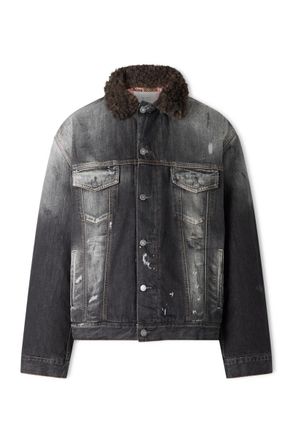 Acne Studios Robert Plush-Trimmed Padded Distressed Denim Jacket