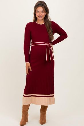 Pinkblush Elegant Ribbed Midi Sweater Dress With Belt in Burgundy at Nordstrom, Size Medium