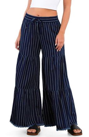 BILLY T Fancy Cotton Blend Tiered Pants in Dark Indigo Pinstripe at Nordstrom, Size X-Small