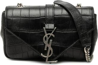 Saint Laurent Pre-owned Embossed Leather Crossbody Bag - Dames - Vintage Schoudertas - Zwart - ONE Size - Leer - Vintage