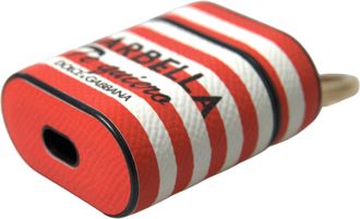 Dolce & Gabbana Womens Orange Stripe Dauphine Leather Logo Strap Airpod Case Accessory
