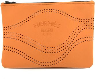 Hermès Orange Polyamide Clutch Bag Pouch (Pre-Owned)