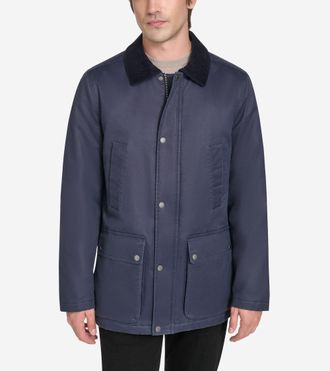 Cole Haan Mens Coated Cotton Rain Jacket - Blue Size Medium