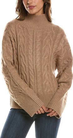 Fort&eacute; Cashmere Luxe Cable Mock Neck 100% Cashmere Pullover