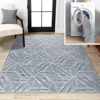 Jonathan Y Designs Vector Modern Coastal Geometric Machine-Washable Area Rug in Blue/cream at Nordstrom, Size 3Ft 0In X 5Ft 0In