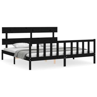 Berkfield Home Bed Frame with Headboard Black 200x200 cm Solid Wood