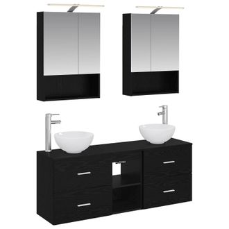 vidaXL Juego De Muebles De Ba&ntilde;o 5 Pcs Roble Negro 50 X 14,5 X 70 Cm Vidaxl