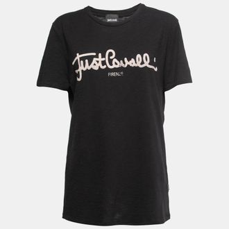 Just Cavalli Black Logo Print Cotton Crew Neck T-Shirt