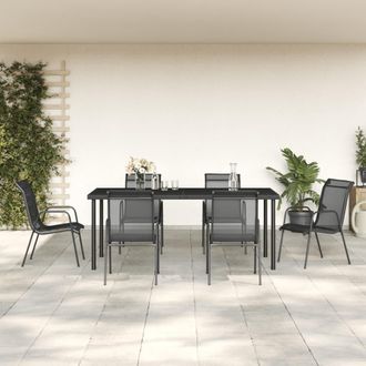 vidaXL Juego De Comedor Para Jard&iacute;n 7 Piezas Acero Y Textilene Negro Vidaxl