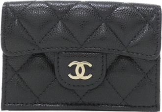 Chanel Black Bordeaux Grained Calfskin Wallet (Tri-Fold) (Pre-Owned)