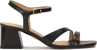 Kazar Zwarte leren sandalen met brede hak - Dames - Sandalen met hakken - Zwart - 38 EU - Leer - Schoenen