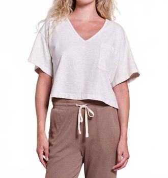 Sundry Crop V-Neck Pocket Tee In Oyster