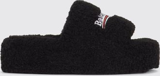 Balenciaga Sandali a ciabatta in shearling con zeppa e logo ricamato