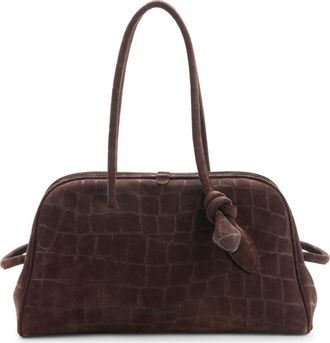 Jacquemus Le Turismo Croc Embossed Suede Bowling Bag in Dark Brown 880 at Nordstrom