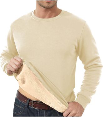 Generic Cocila Mens Sweatshirts Warm Fleece Jumpers Sherpa Lined Pullover Sweater Classic Cotton Lightweight Winter Solid Color Sweatshirt Jumper Thermal Unde