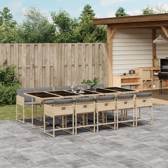vidaXL Set Comedor De Jard&iacute;n 11 Pzas Con Cojines Rat&aacute;n Sint&eacute;tico Beige Vidaxl