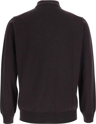 KANGRA Mens Polo Shirt 4 Bott. F.14gg Brown Extrafine Merino Wool Top