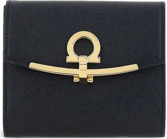 Ferragamo Hammered Leather Gold Gancini Compact Wallet