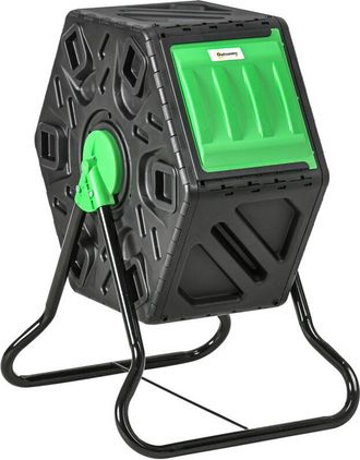 OUTSUNNY Compostador Giratorio De 65l Contenedor De Compostaje De Doble C&aacute;mara Con Aberturas De Ventilaci&oacute;n Y Patas De Acero 60x49x77 Cm Negro - Outsunny