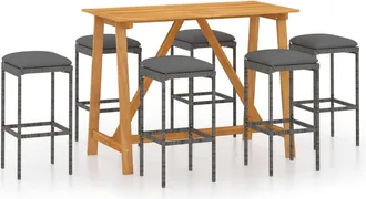vidaXL 7 Pcs Garden Bar Juego Con Almohadillas Grises