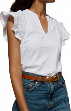 Nation Ltd Christa Ruffle Sleeve Top In Optic White