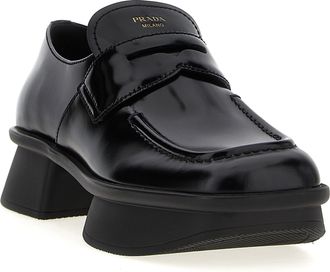 Prada Womens Black Calfskin Slip-On Loafers