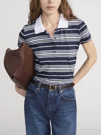 Frame Denim The Short Sleeve Striped Polo In Navy Multi