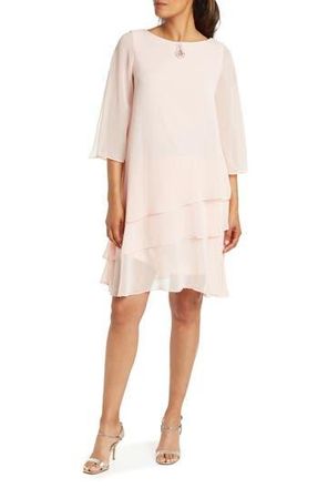 Marina Rossini 3/4 Sleeve Tiered Ruffle Shift Dress in Blush at Nordstrom Rack, Size 8