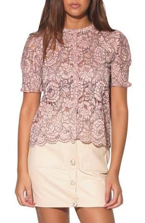 Walter Baker Amira Floral Lace Button-Up Shirt in Windsor Lace Blush at Nordstrom Rack, Size X-Large
