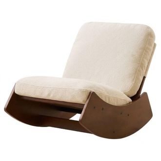 Urban Meuble Sill&oacute;n mecedora retro de pana con estructura de madera maciza, beige