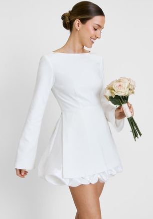 Six Stories Isla Split Sleeve Bubble Hem Mini Dress in White at Nordstrom, Size 12