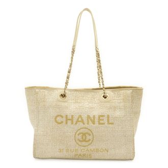 Chanel White Raffia Shoulder Bag Tote Bag (Pre-Owned)