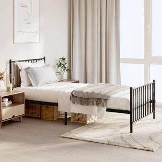 vidaXL Estructura Cama Sin Colch&oacute;n Con Estribo Metal Negro 90x200 Cm Vidaxl