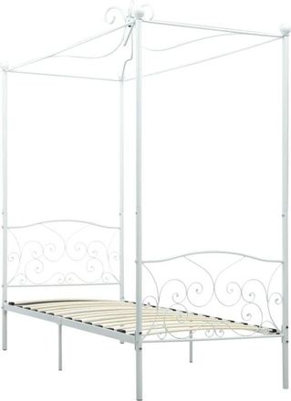 vidaXL 284468 Canopy Bed Frame without Mattress White Metal 90x200 cm Vidaxl