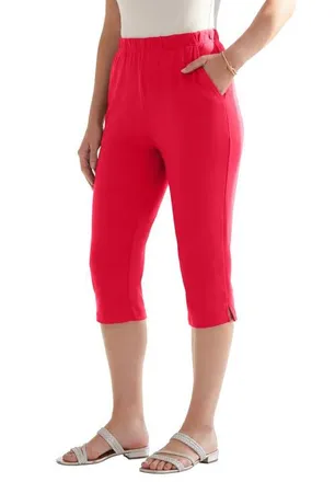 Roaman's Plus Size Soft Knit Relaxed Pull-On Capri Pant in Vivid Red at Nordstrom, Size 4X