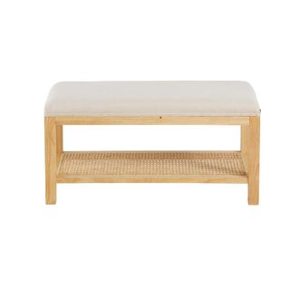 Maisons du monde Banco de madera de hevea con rejilla de rat&aacute;n