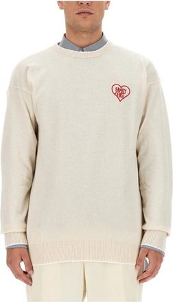 Family Fir$t Milano Luxe Logo Gebreide kleding - Heren - Ronde hals truien - Wit - S - Wol - Truien & Vesten